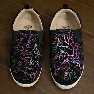 Monkey Feet USA Neon Splatter Slides Suede (Mommy)